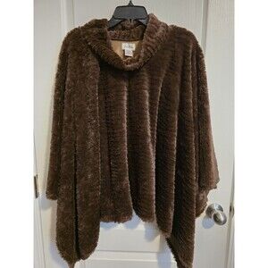 Le Mode Brown Faux Fur poncho features texture, cowl-neck one sz fits